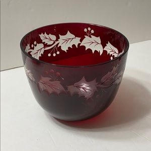 Vintage Teleflora etched glass Ruby Red bowl